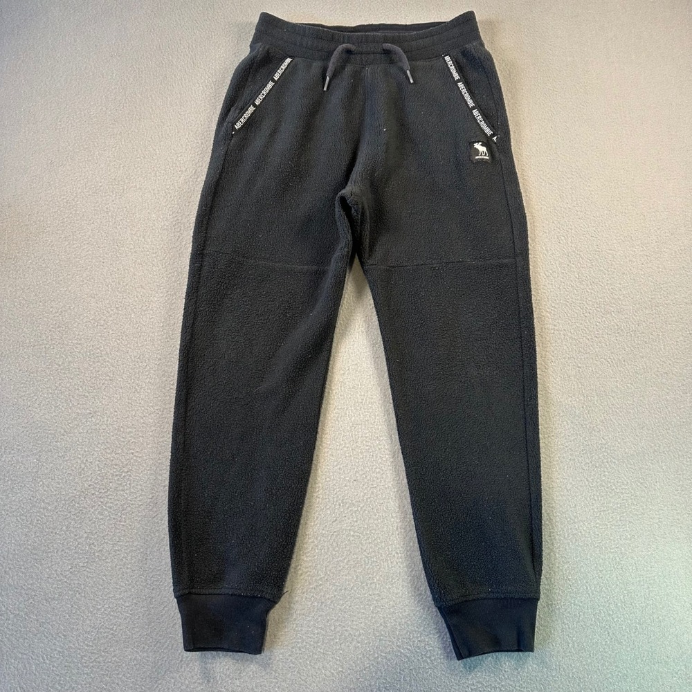 Abercrombie Kids Black Fleece Jogger Sweatpants Logo Taping Size 11/12